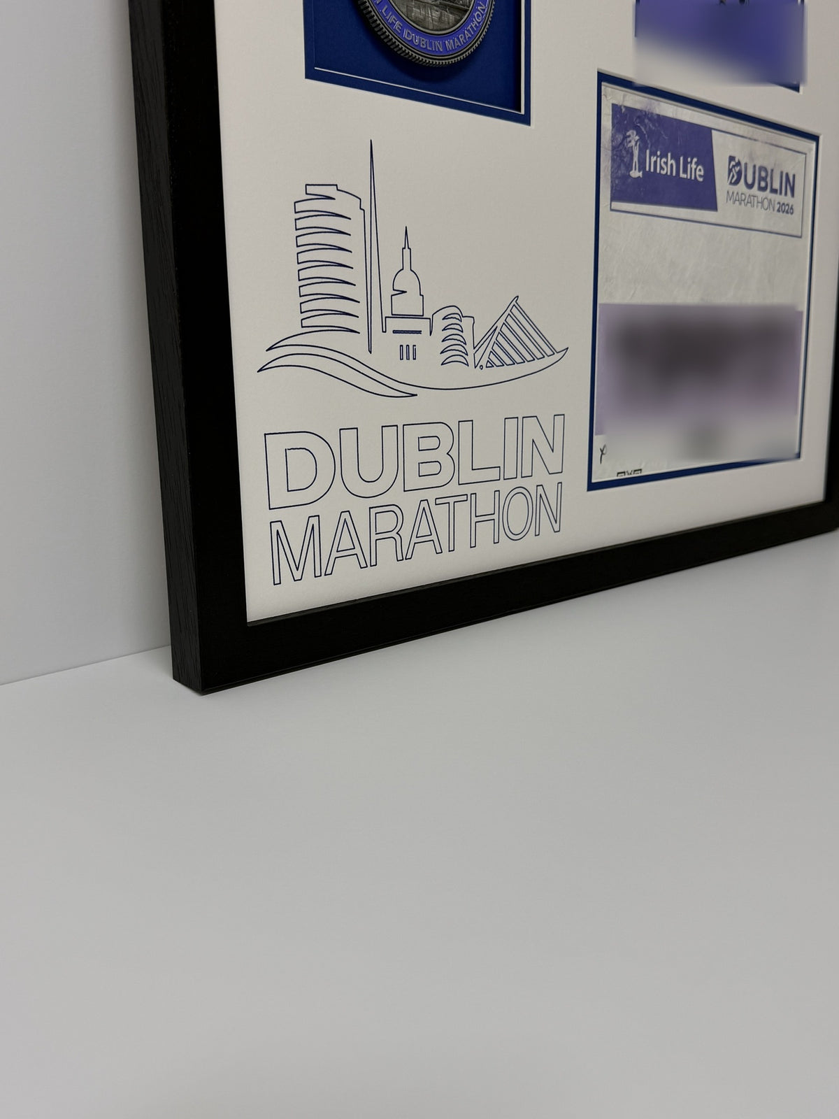 Close-up of the Dublin skyline and lettering cut into the mount